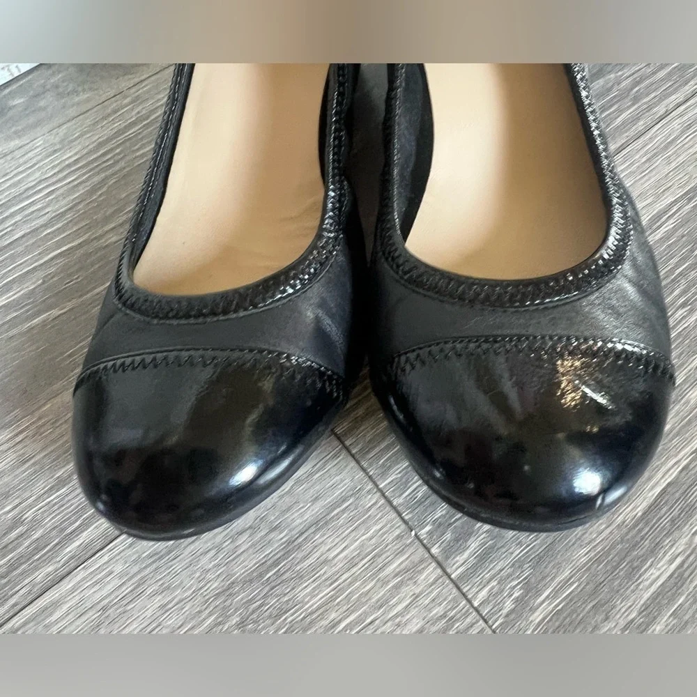Cole Haan x Nike Air Elsie Cap Toe Patent Leather Wedge Pumps in Black. Size 7.5